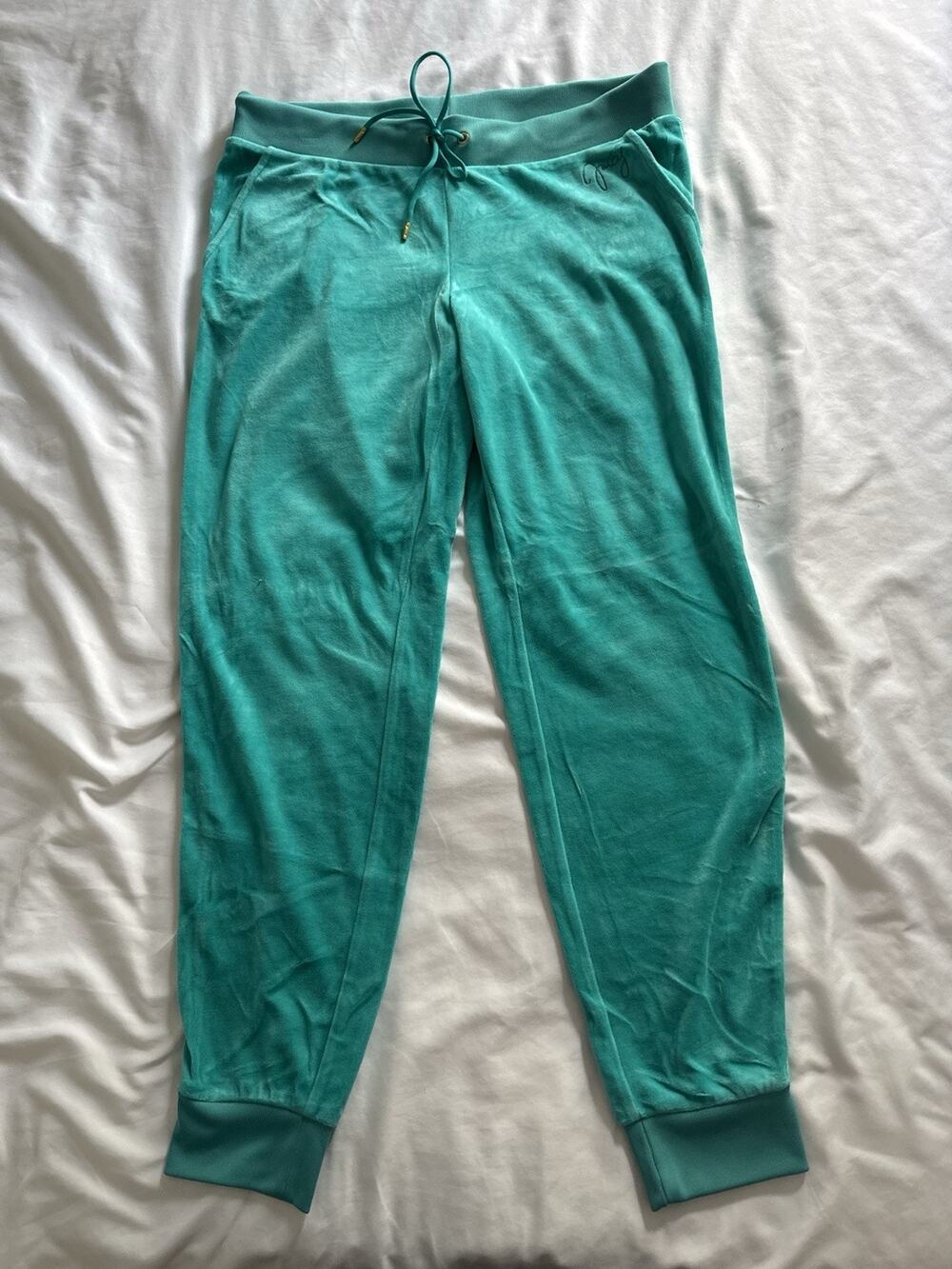 Juicy Couture Velour Pants Jogger Turquoise Blue Green Women's Large Y2K Sport